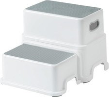 Victostar Toddler Step Stool,2 Kids Stool for Bathroom Grey-white