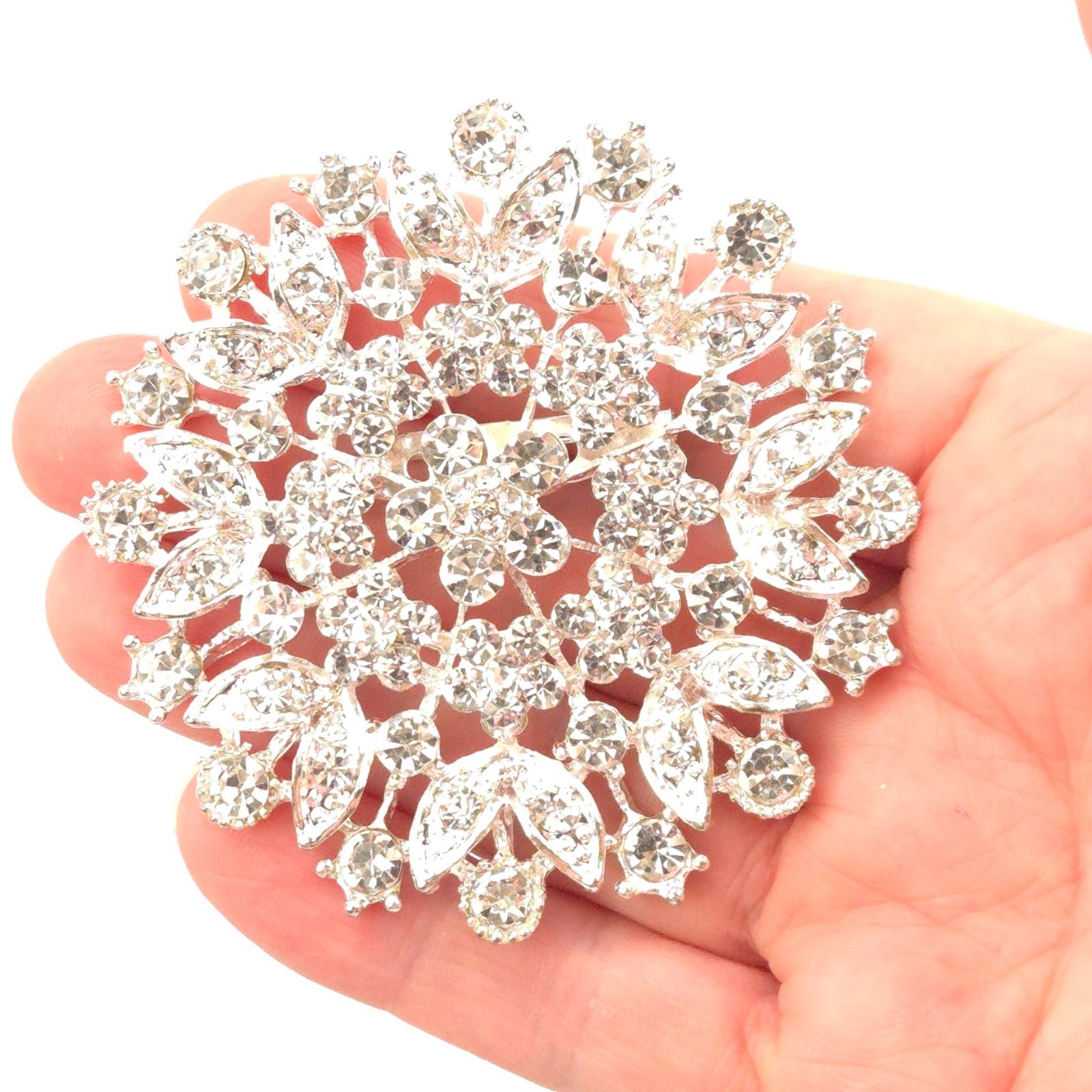 EXTRA LARGE 3" ROUND RHINESTONE CLUSTER BROOCH PI… - image 2