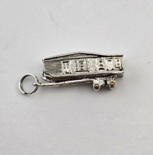 Ciondolo rimorchio casa mobile vintage argento sterling articolato doppio largo 925 - 7,0 g