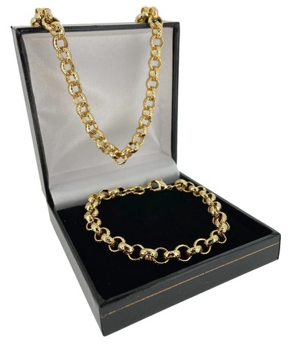 GOLD FILLED 8MM DIAMOND CUT BELCHER CHAIN AND BRACELET SET