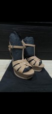 Saint Laurent Nude Leather Platform Ankle Strap Open Toe Stiletto Heels 37