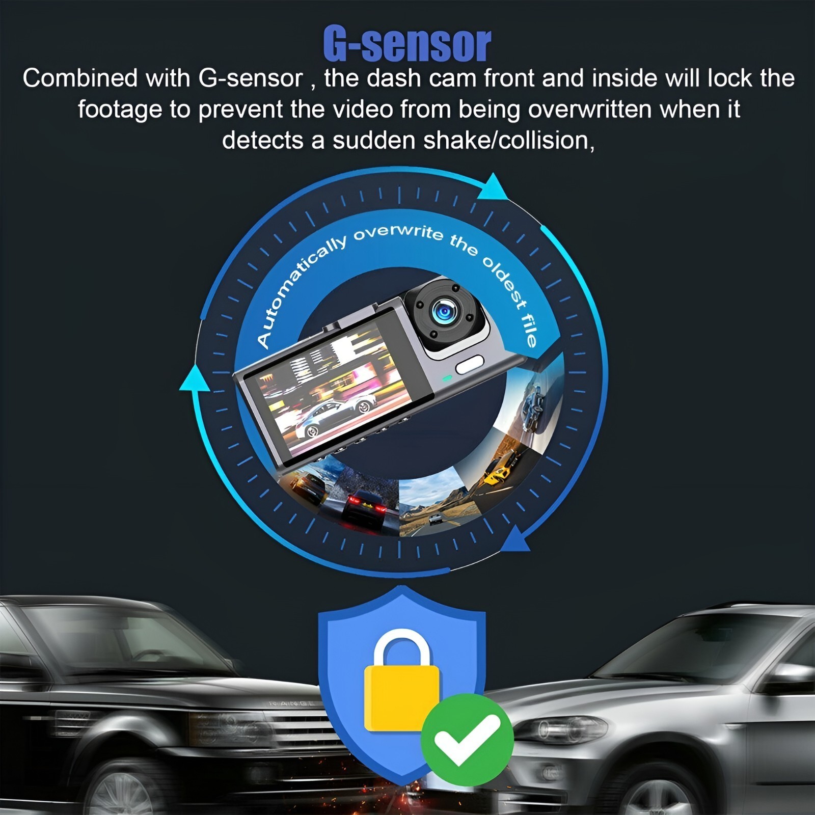 Car Dual Lens Dash Cam HD 1080P Front/Rear/Inside Video Recorder Camera G-Sensor alternate view 5