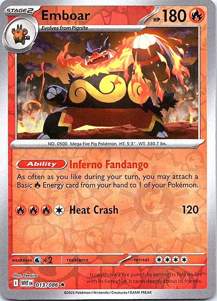 Emboar Rare Fire Reverse Holo SV: White Flare 013/086 NM