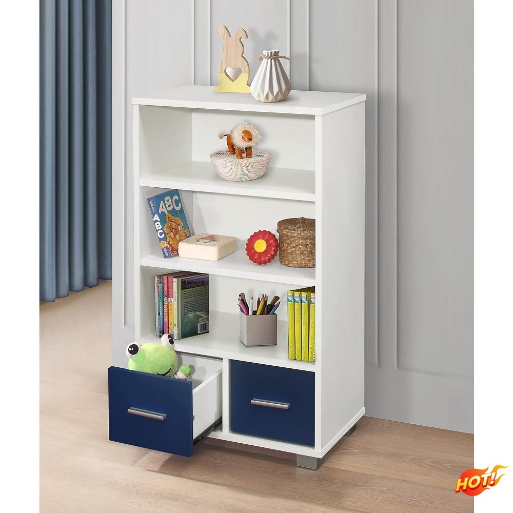 - Kids Toy Storage Organize, Children Bookcase with Drawers, White/Blue