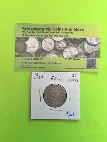 Canada 1965 Canadian Quarter. AG.  Queen Elizabeth II.   STARTING BELOW MELT