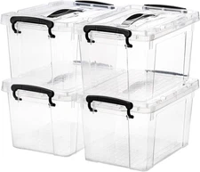 4 Pack 6 Quart Clear Storage Latch Box, Plastic Storage Bins with Lids, Latching