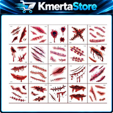 3D Realistic Fake Scar Tattoos - 20 Sheets of Temporary Body Art for Costumes