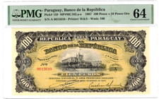 1907 Paraguay 100 One Hundred Pesos, Pick# 159,  PMG Choice 64