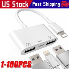 For iPhone to dual USB 3.0 Camera OTG Adapter with Charging Port for iPad lot