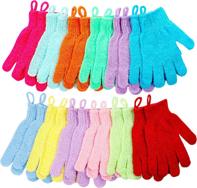 24 guantes bano exfoliantes colores surtidos con colgador masaje corporal spa