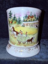 Occupational Shaving Mug, Farm Scene with Hay Wagons