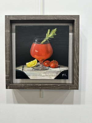 Original Oil Painting Still Life Bloody Mary Drink Newspaper  Aluminum  Realism