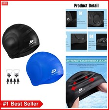 Silicone Swim Cap 2 Pack with Ear Protection Ear Plugs Nose Clip for Short Long