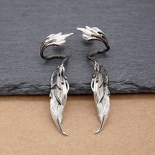 Sterling Silver Feather Wings Stud Post Drop Earrings Gothic Chic A1713