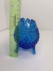 Vintage Fenton Art Glass Hobnail Colonial Blue Three Footed Egg Shape bud vase — photo 6