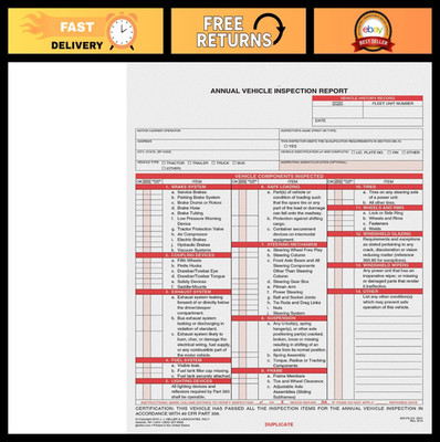 50-Pack Annual Vehicle Inspection Report Forms, Carbonless 3-Ply, DOT Compliant