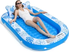 Inflatable Tanning Pool Lounger Float with Cervical Pillow - Pool Floats Adult f