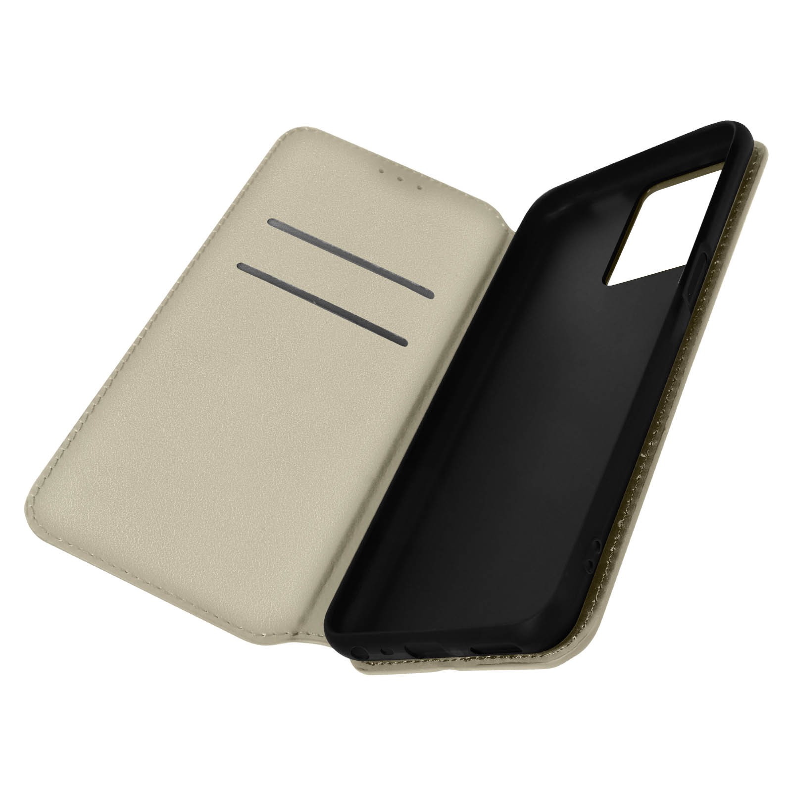 Étui Oppo A57 et A57s housse portefeuille en cuir PU avec support vidéo couleur or