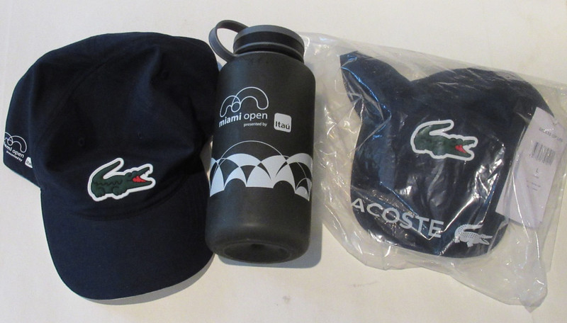 2 NEW Miami Open Itau Tennis Tournament Lacoste Hats Sz L & Water Bottle