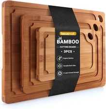 Bamboo Cutting Board for Kitchen, 3Pcs Thickened Wooden Cutting Board Set with