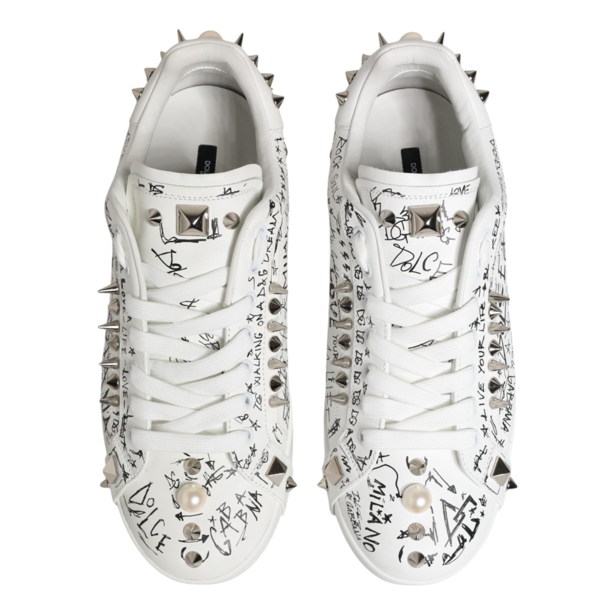 DOLCE & GABBANA Shoes White Portofino Studded Men Sneakers EU41
