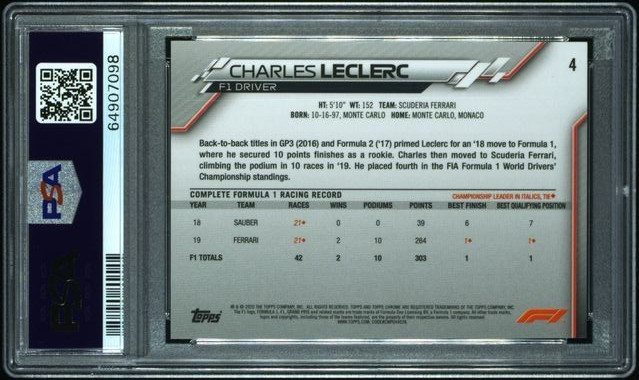 2020 Topps Chrome Formula 1 - Charles Leclerc #4 PSA 9 view 2