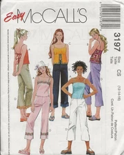 McCALL'S 3197 GIRLS TEEN SUMMER TOPS  CROPPED PANTS  PATTERN SZ 12 14 16