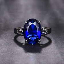 Blue Oval Crystal Stone Adjustable Ring 925 Sterling Silver Women Girls Jewelry