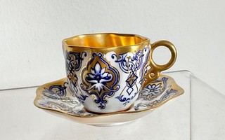 Antique England Coalport Porcelain Miniature Gold Gilded Cabinet Cup & Saucer