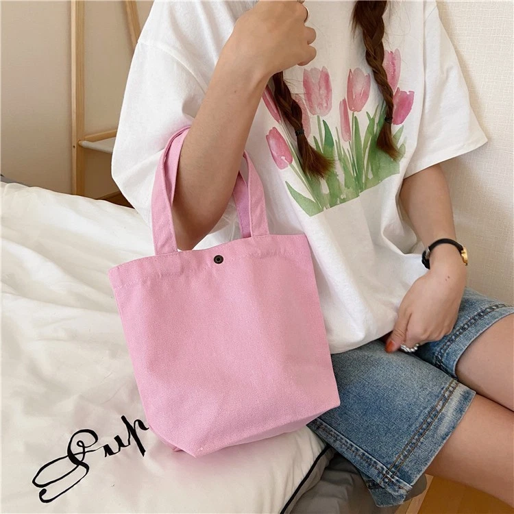 Women Girls Plain Small Canvas Tote Bag Handbag Lunch Bags Cosmetic Storage Bags - Image 4 of 4