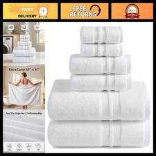 6-Piece Luxury Bath Towel Set, 100 Cotton, Ultra Soft, Highly Absorbent - White