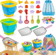 Eicaus 46 PCS Beach Sand Toys for Kids Toddlers, Collapsible Sand Buckets  Mesh
