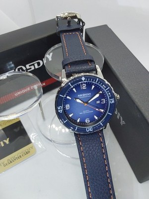 Mens  Quartz Fathoms Ocean Blue Dial & Bezel With Blue Faux Leather Band  New