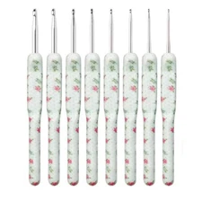 1 Set 8pcs Soft Pottery Crochet Hooks Needles Knit Weave White Floral Style