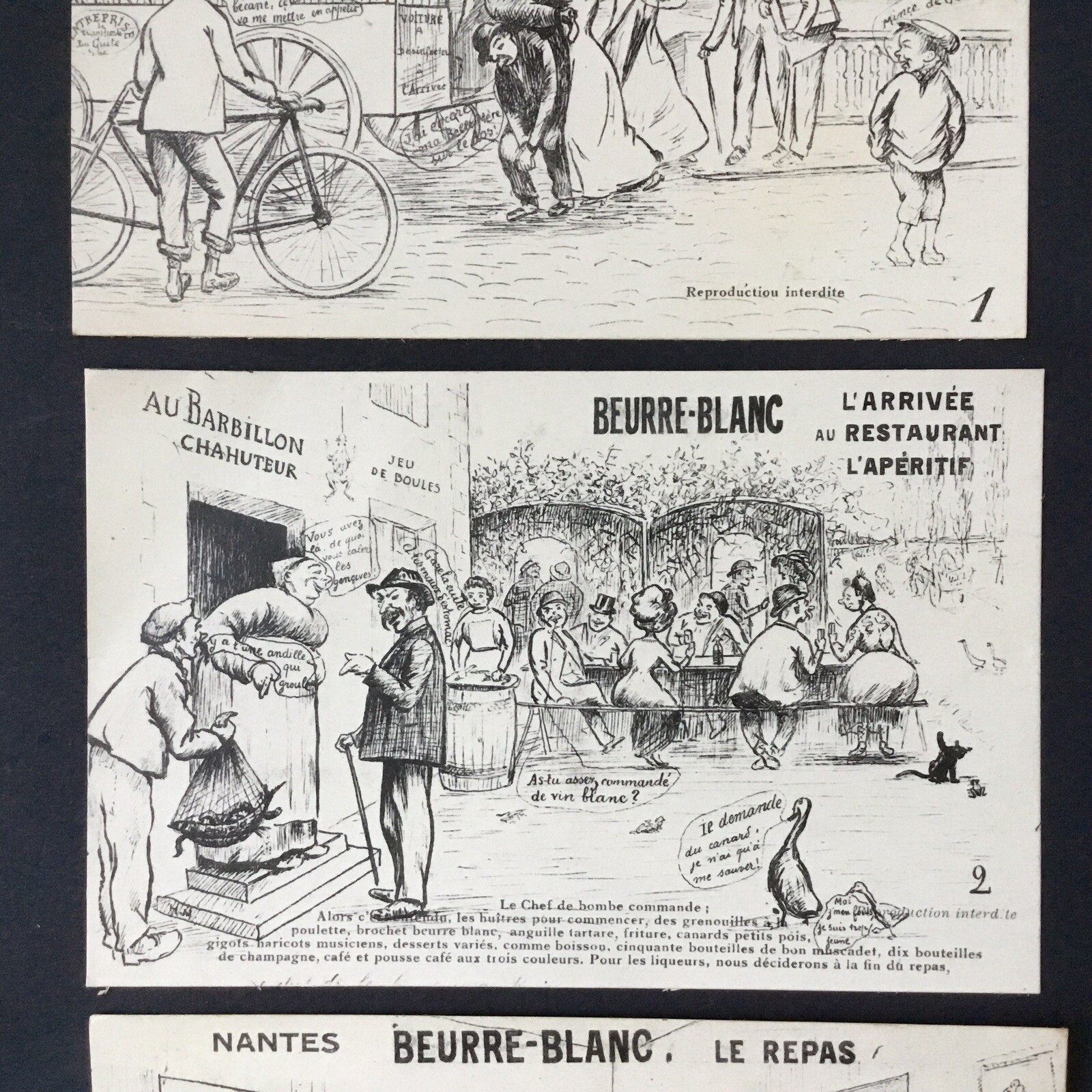 3 postcards Nantes WHITE BUTTER departure restaurant aperitif meal postcard series