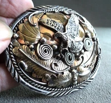 Vtg STERLING Silver 12K GoldFilled BELT BUCKLE  Eagle OVAL Navajo GW Glen Willie