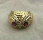 1Ct Round Lab Created Ruby Owl Face Men's Wedding Ring 14K Yellow Gold Plated