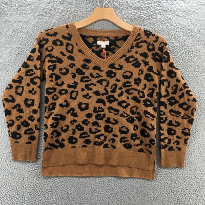 Knox Rose Pullover Sweater Womens XS Brown Animal Print Long Sleeve Knitted NEW