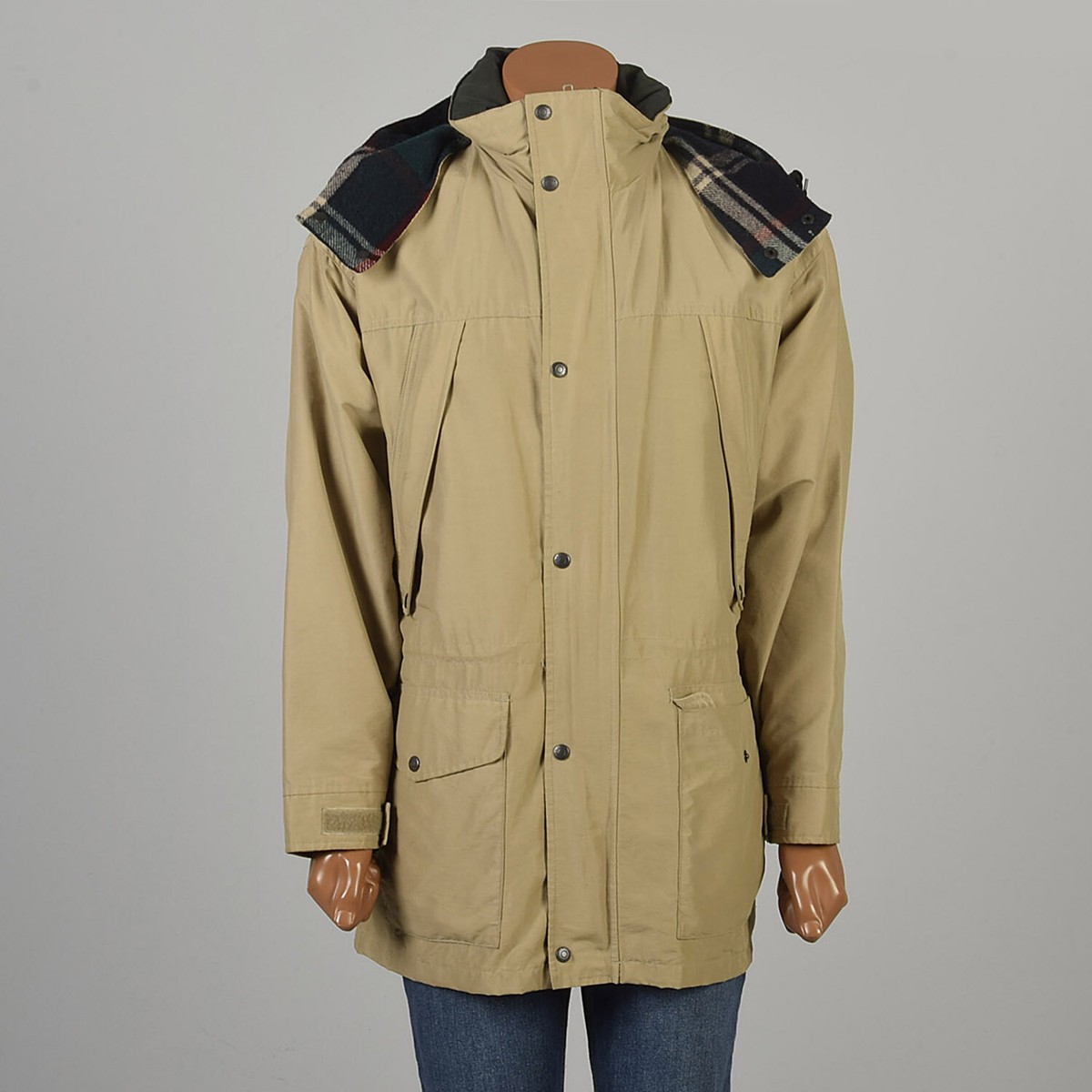 Large 2000s Classic Woolrich Parka Tan Plaid Lining with Removable