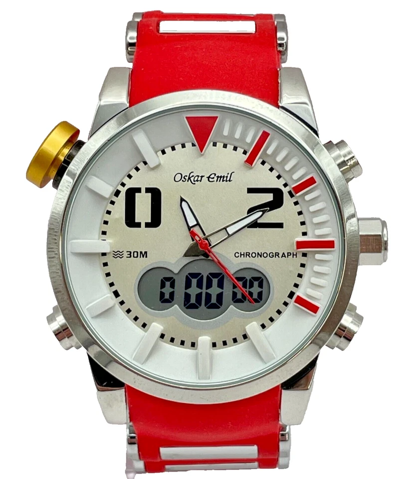 Oskar Emil LANCER relógio masculino cronógrafo esportivo de qualidade aço inoxidável VERMELHO - Imagem 3 de 4