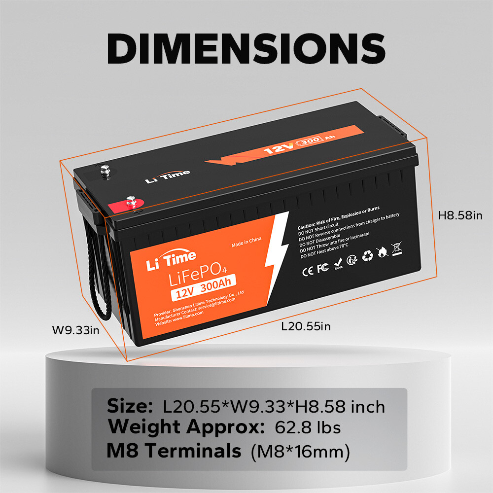 Litime 12V 300AH LiFePO4 Deep Cycle Lithium Battery 200A BMS for RV ...