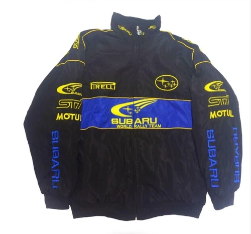 Adults F1 Team Racing Subaru Embroidery Cotton Padded Zip Racing Jacket Black*/ - Picture 7 of 10