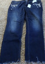 NWT WOMENS EXPRESS ANKLE LEGGING JEANS-SIZE 14R-DARK DENIM BLUE-BEADS/RHINESTONE