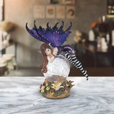 Fairy w/ Clear Wings Lying on LED Globe 6"H Figurine Home Decor Unique Gift