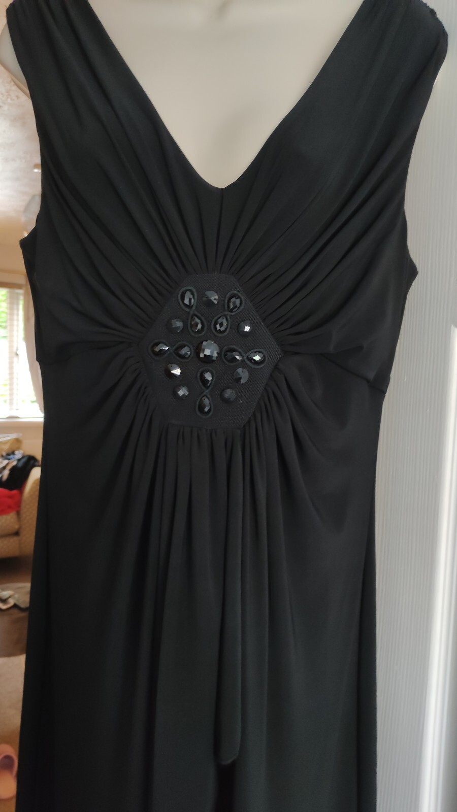 Kaliko Full Length Evening Dress 14 Black Beaded & Rouched Front eBay