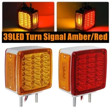 2X Square Dual Face Stud Mount Pedestal Cab Fender Turn Signal Light 39LED Truck