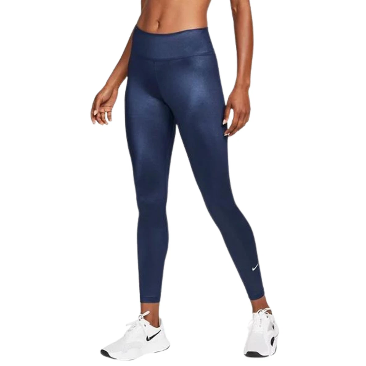 NIKE Women's Dri-FIT One Mid-Rise Shine Full Length Leggings sz Small Navy  Blue