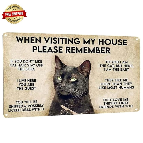 Vintage Funny Cat Tin Sign – 8x12" Sarcastic Metal Wall Art for Home & Party Dec