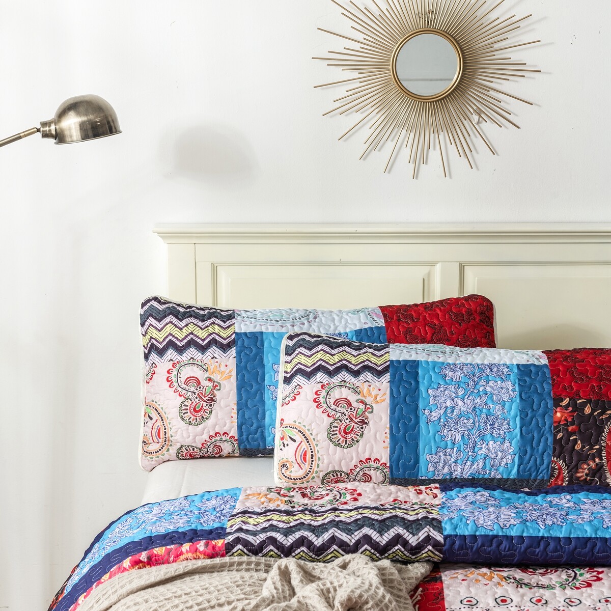 Floral Checked Bedspread Coverlet Set Quilted Queen Size Pillowcase