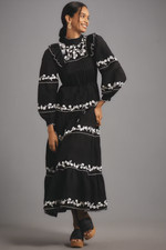 New Farm Rio Embroidered Maxi Dress by Anthropologie Black  size L $380 NWT